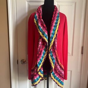 DOUBLE ZERO Crochet Rainbow Open Cardigan